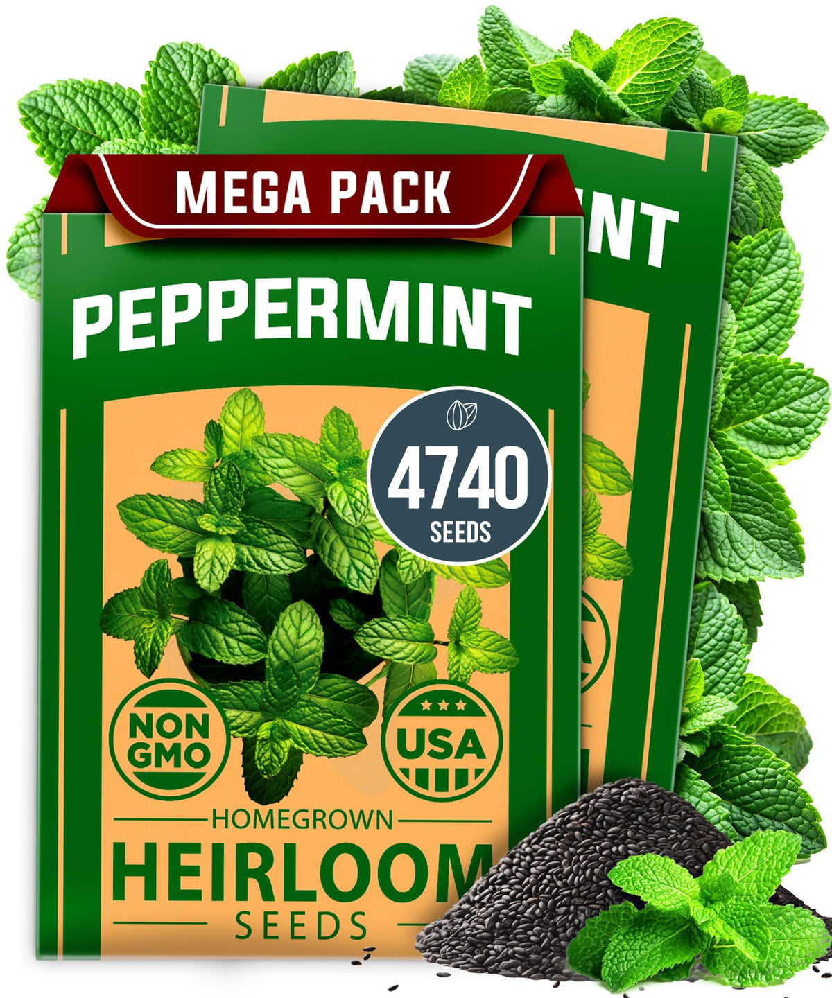 HOME GROWN peppermint seeds 2-pack packaging for gifting and planting