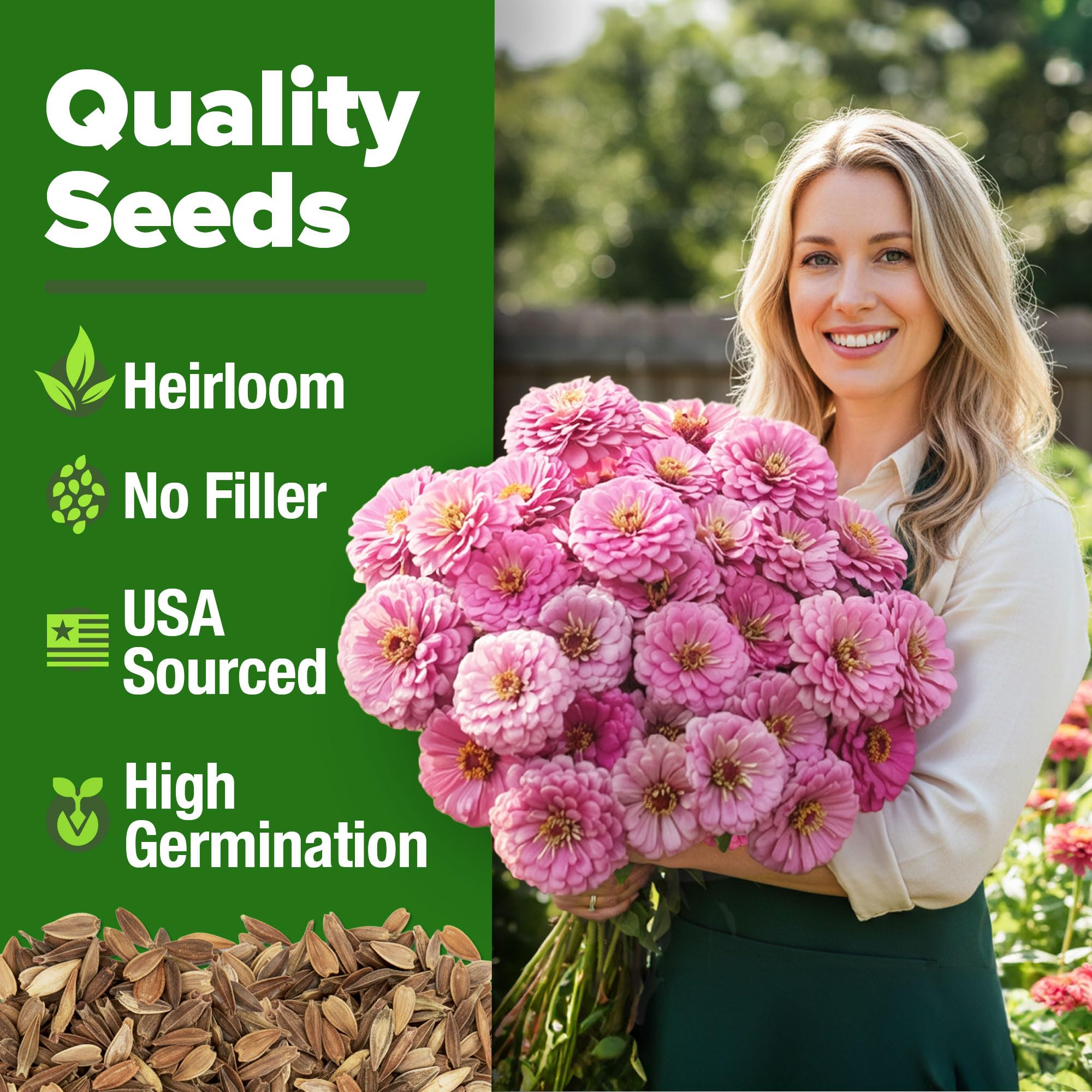 HOME GROWN Pink Zinnia seeds show fast germination for quick outdoor color.