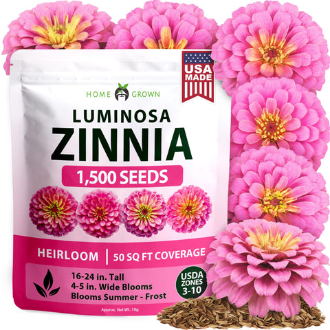 HOME GROWN Pink Zinnia seeds pack for easy planting and vibrant blooms.