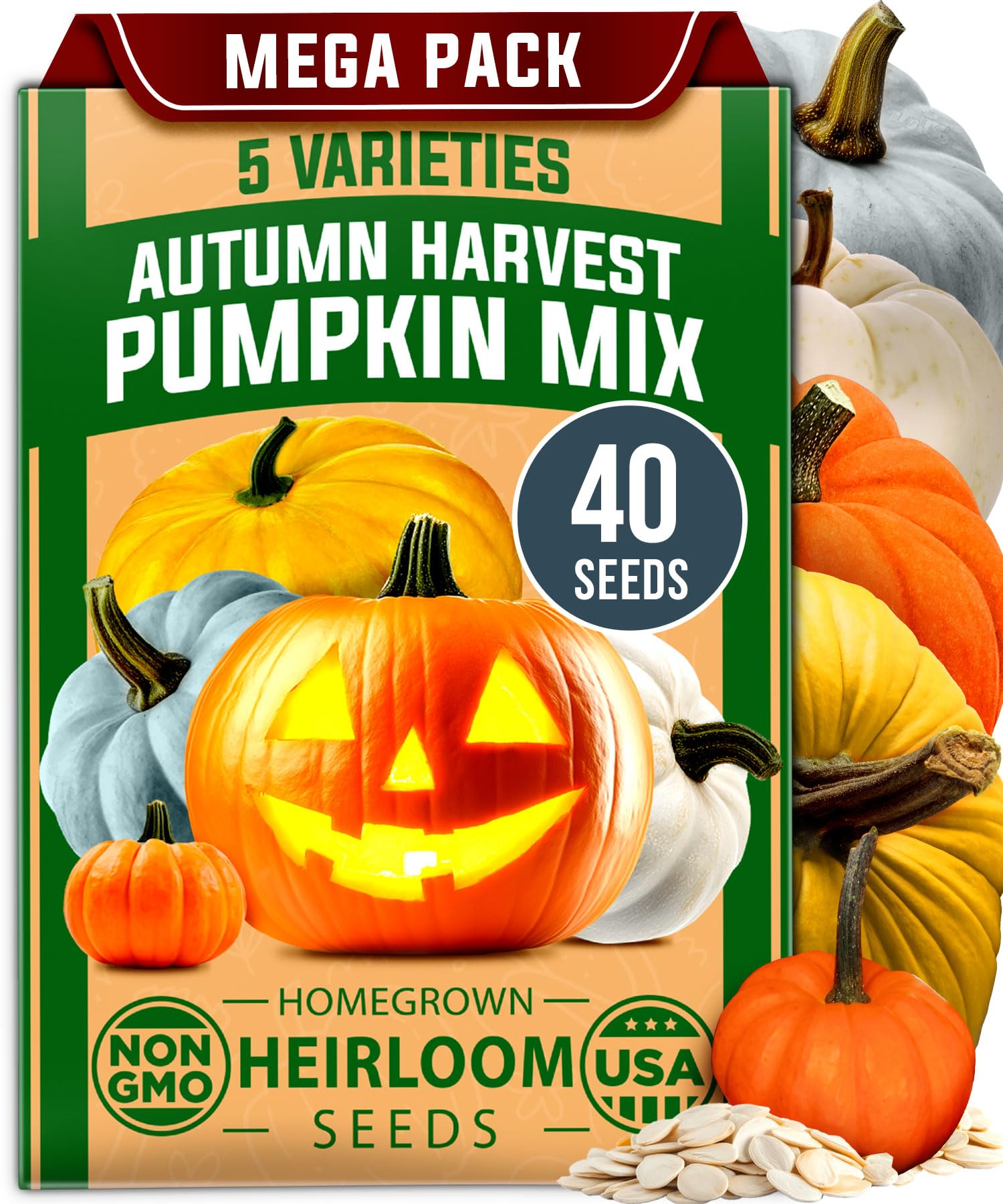 HOME GROWN 5-variety pumpkin seeds pack for planting and flavorful harvest
