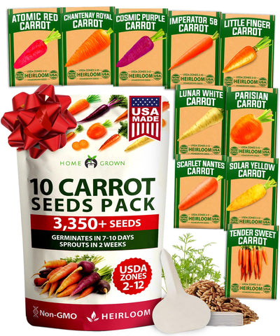 Home Grown rainbow carrot seeds packaging for diverse, colorful harvests in home gardens.