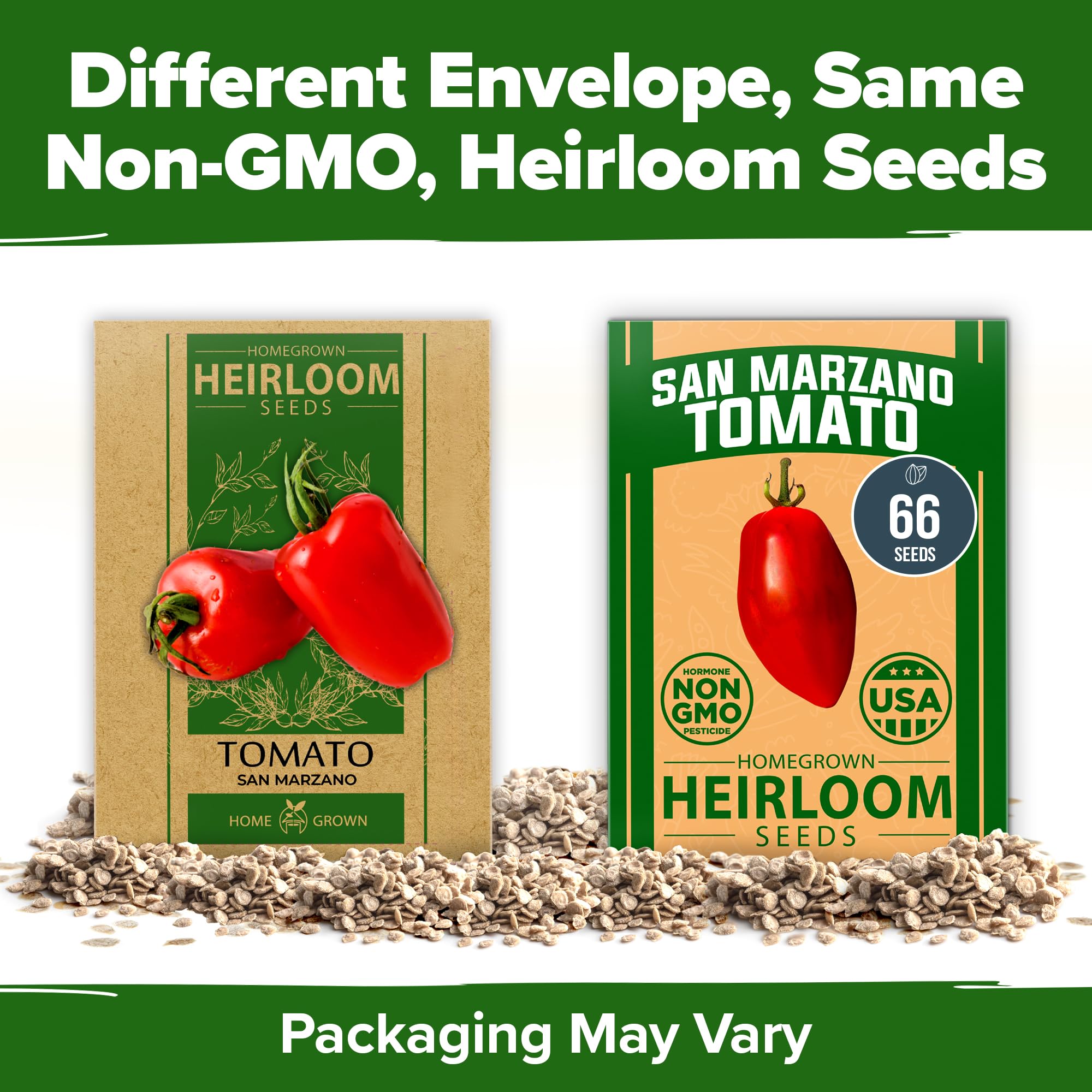 Durable packaging preserves seed freshness for HOME GROWN San Marzano.
