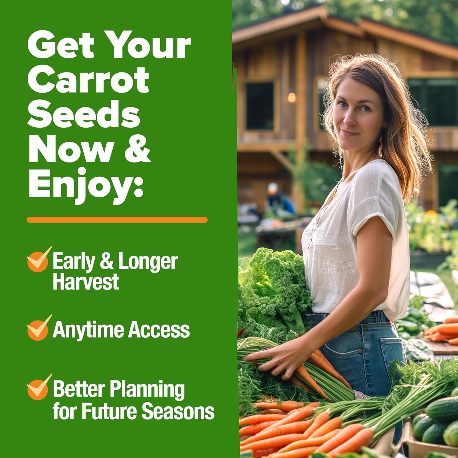 Home Grown scarlet Nantes carrot seeds deliver delicious, versatile fresh eating.