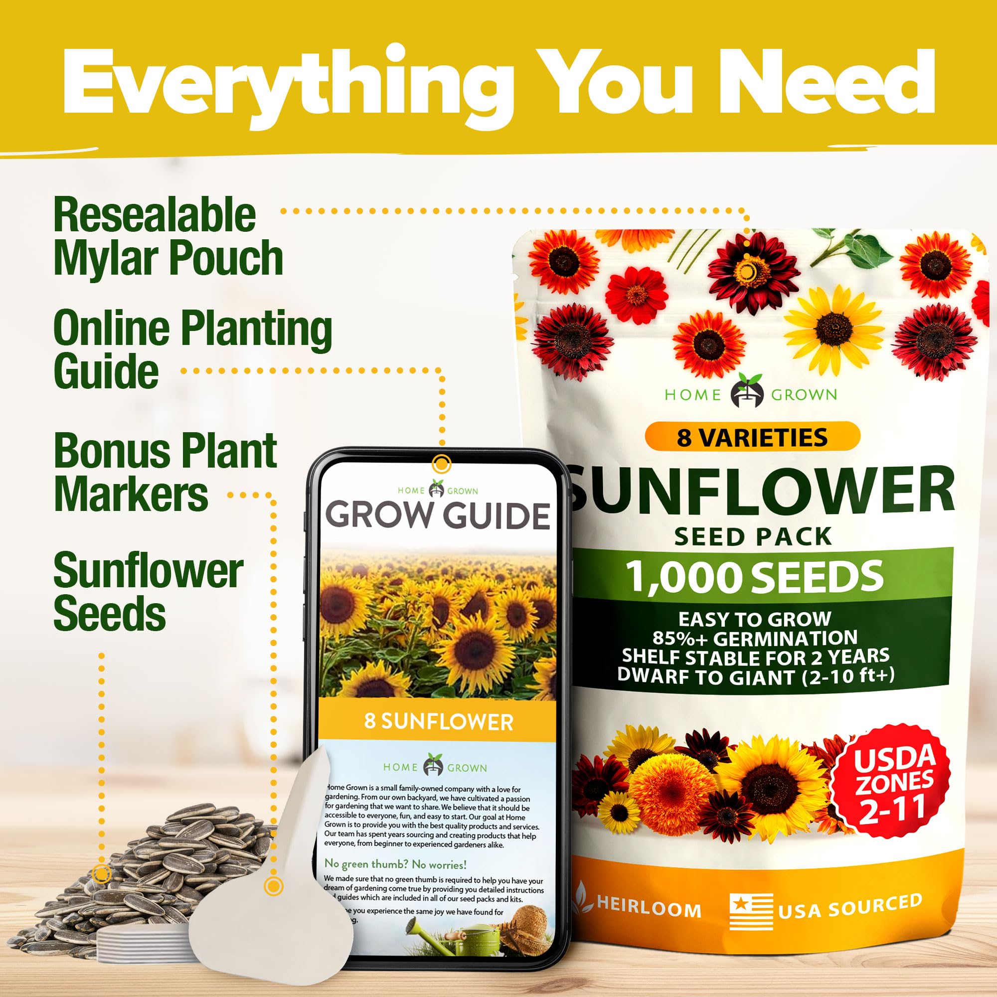 HOME GROWN Sunflower Seeds for Planting Sunspot: compact plants perfect for small spaces
