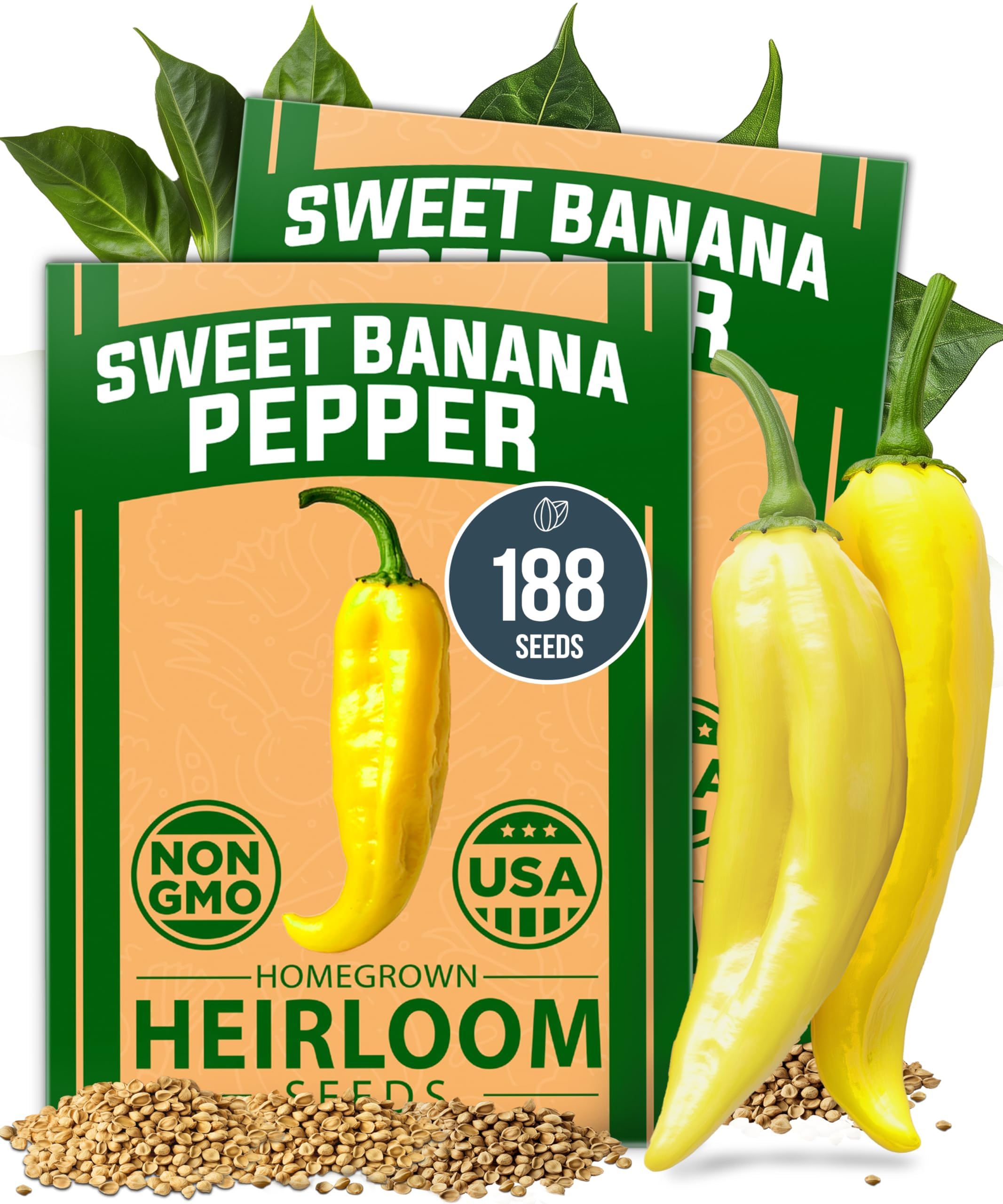 HOME GROWN Sweet Banana Pepper Seeds 188-pack ready for easy garden planting.