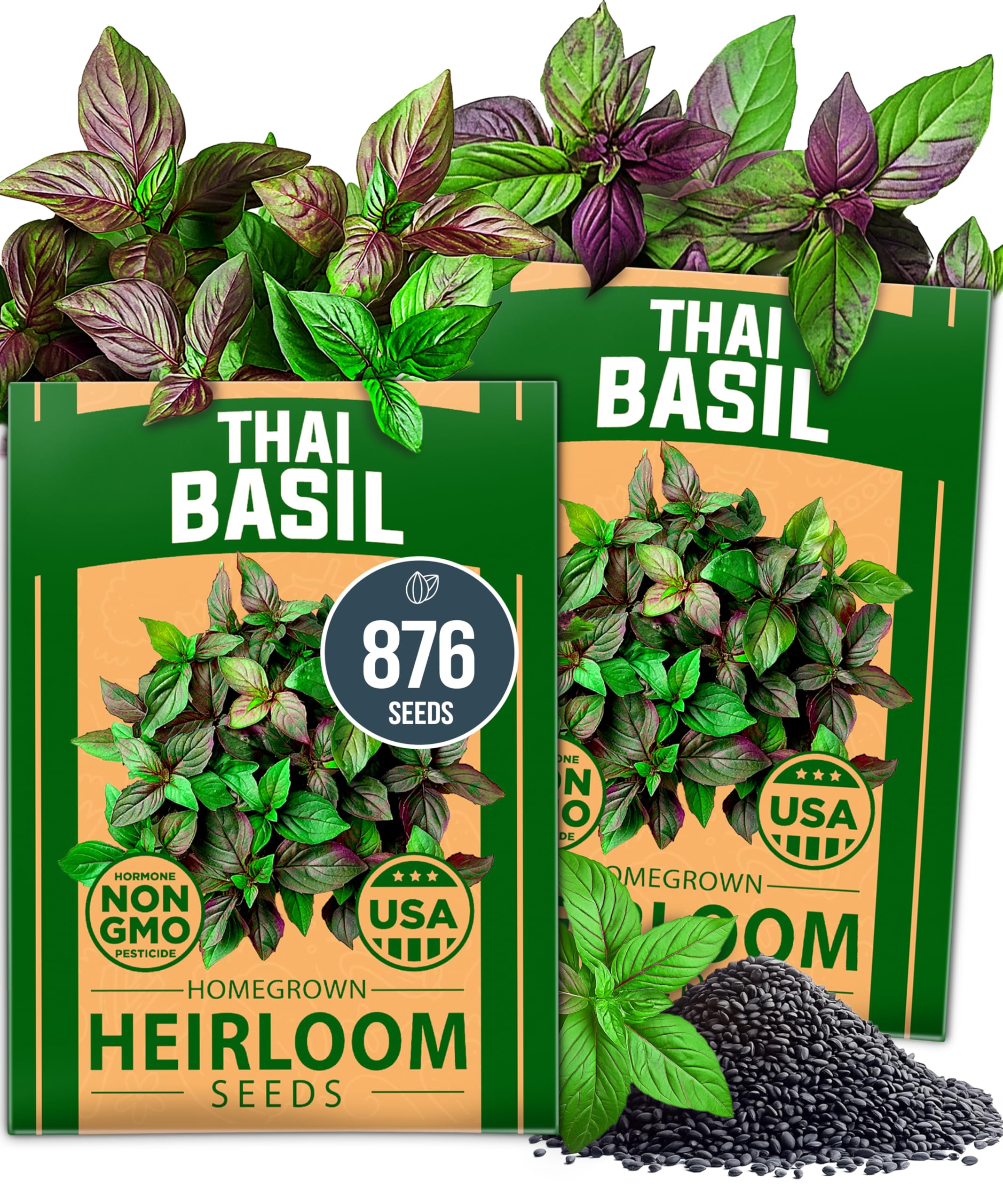 HOME GROWN Thai Basil Seeds Pack Cover promotes reliable herb gardening for beginners.