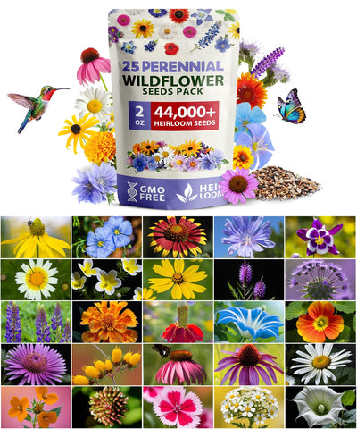 HOME GROWN Wildflower Seeds bag front displays the non-GMO perennial mix for pollinator gardens.