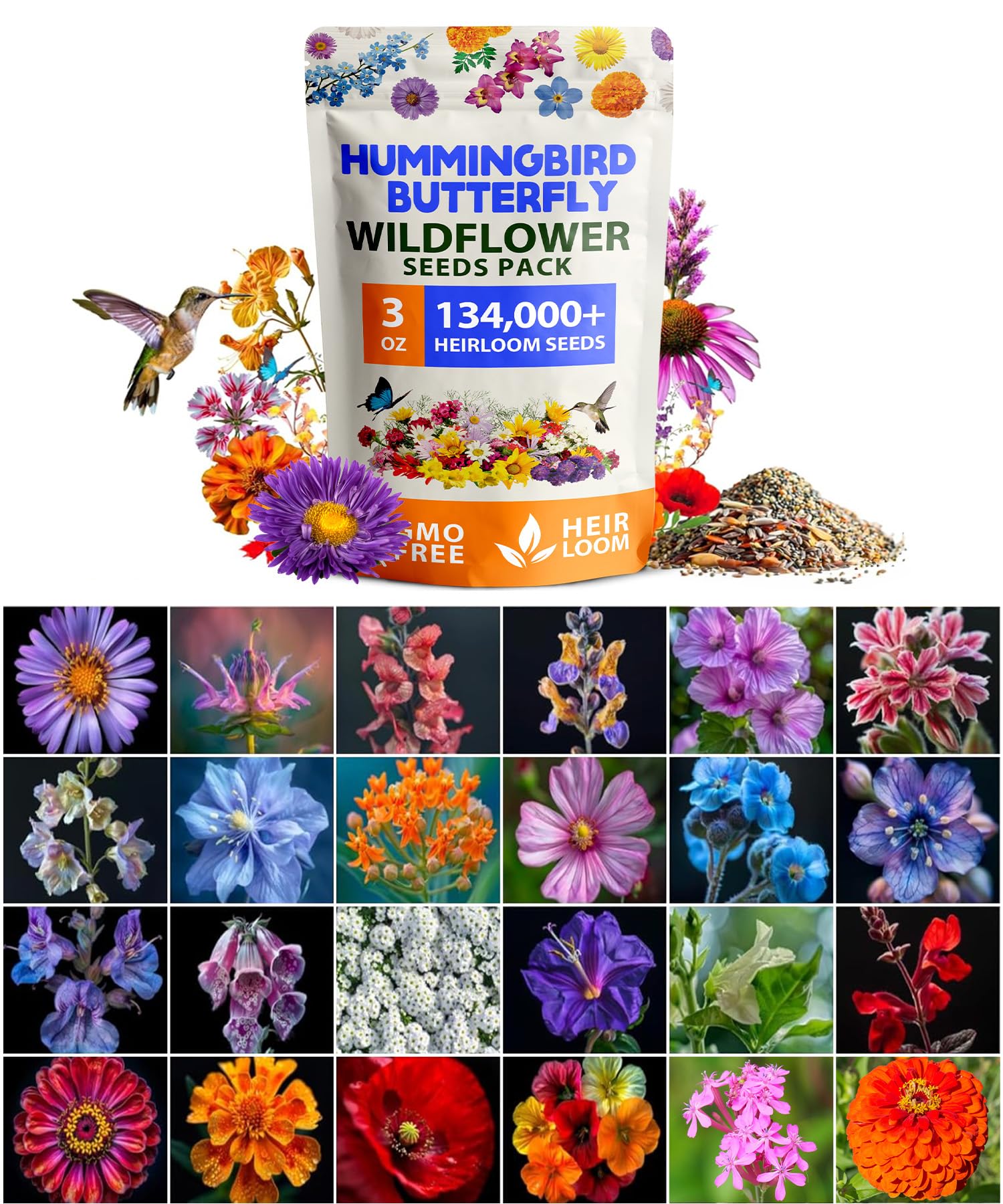 HOME GROWN wildflower seeds bulk 3oz package for easy meadow creation and pollinator-friendly gardens.