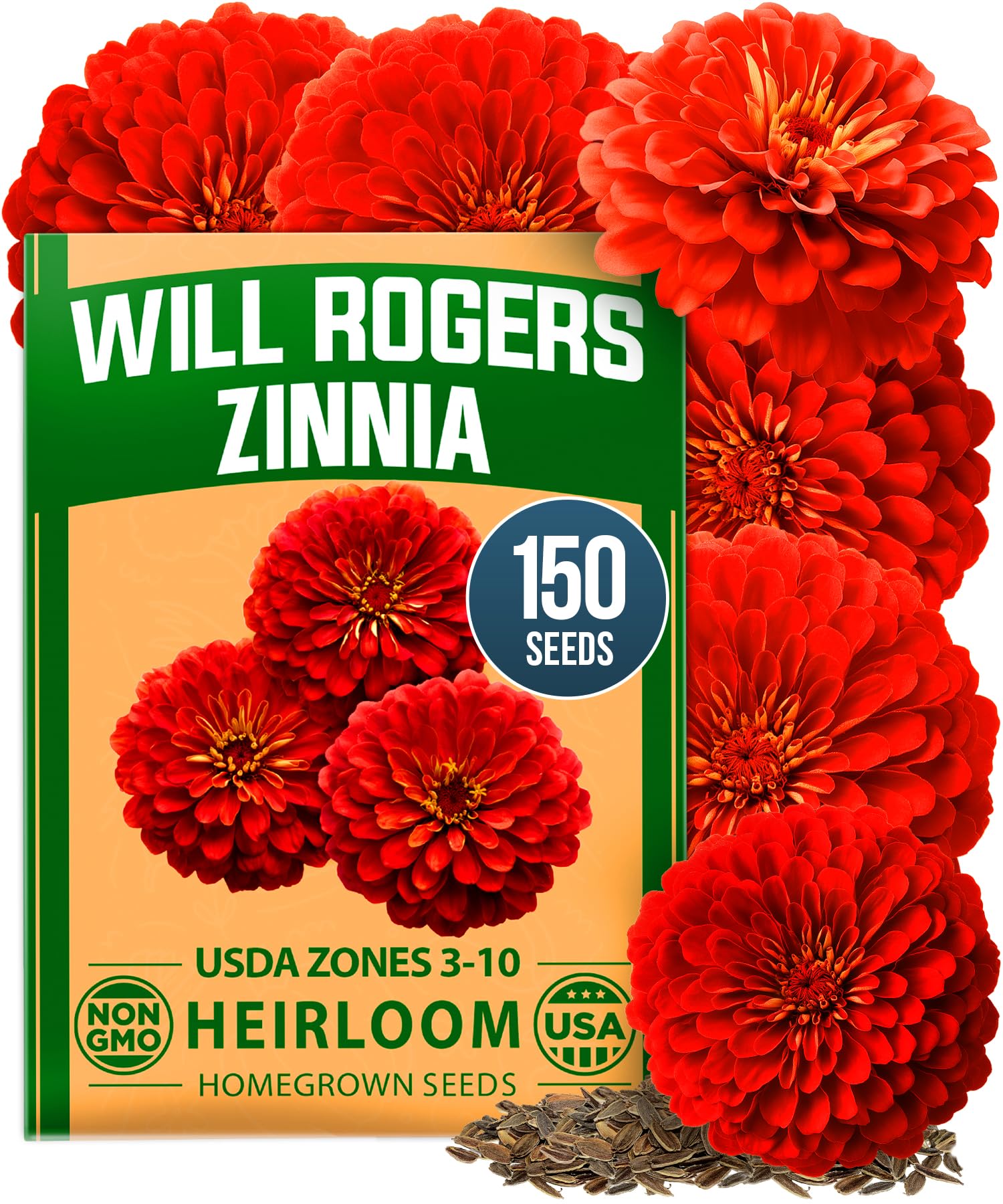 HOME GROWN Will Rogers zinnia seeds for giant scarlet blooms perfect for bouquets.