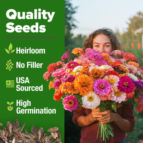 HOME GROWN zinnia mix long-lasting blooms for containers.