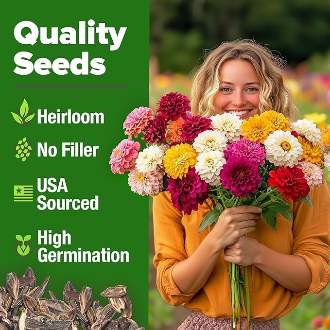 Home Grown Zinnia Dahlia color mix—varied shades for borders and containers.