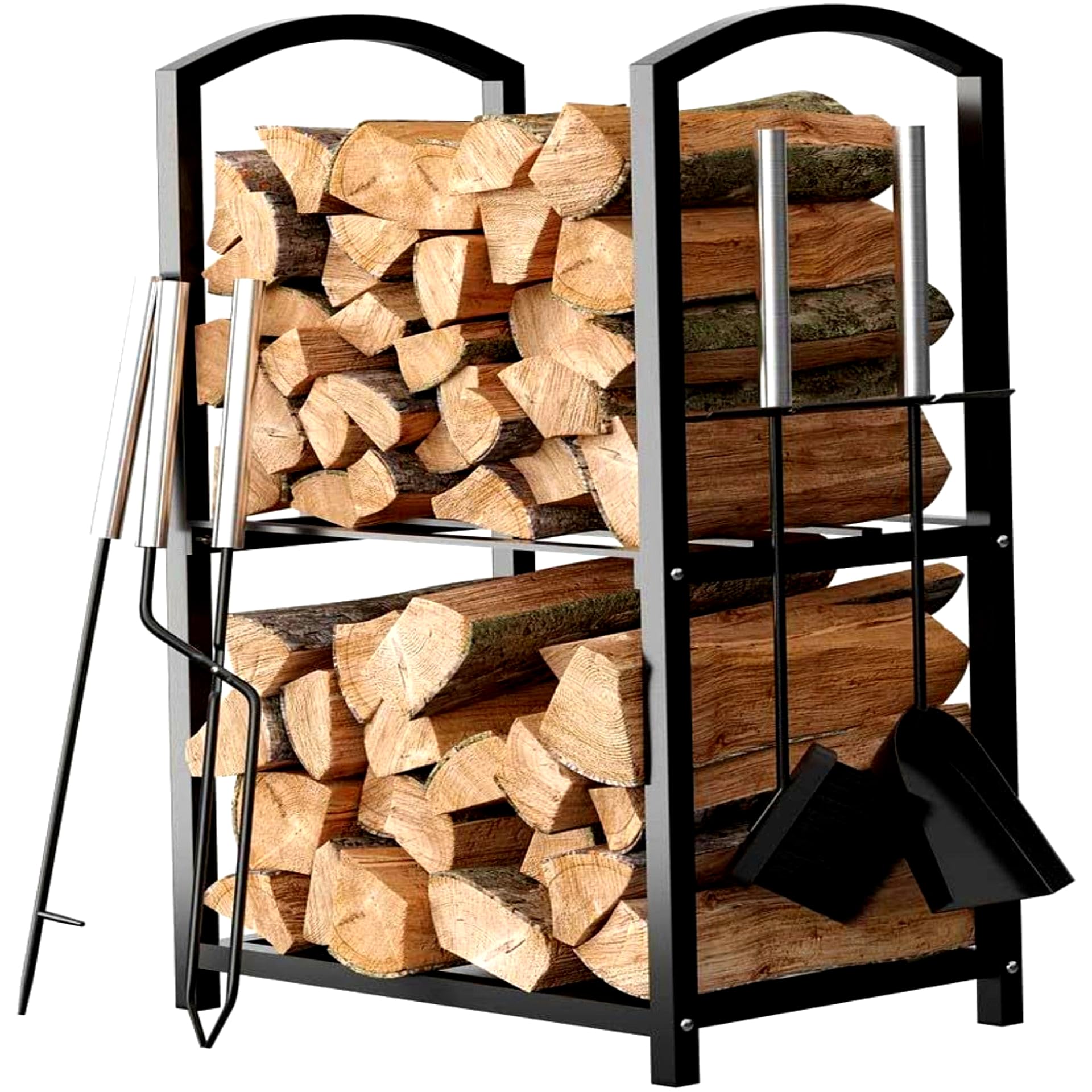 HOME IT firewood rack two-tier exterior view keeping logs neatly organized for outdoor fires