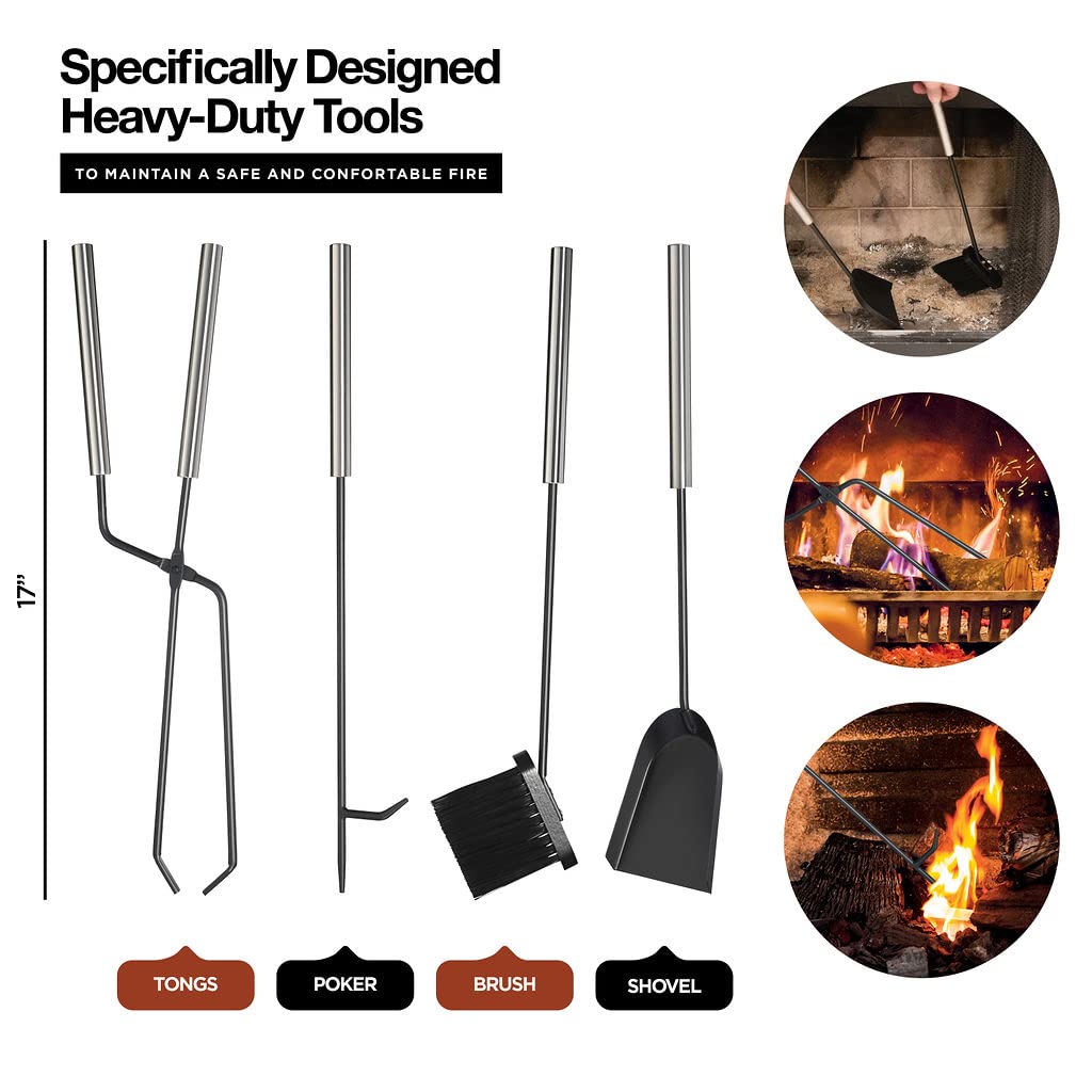 HOME IT firewood rack with hooks demonstrates convenient tool storage beside the fire pit