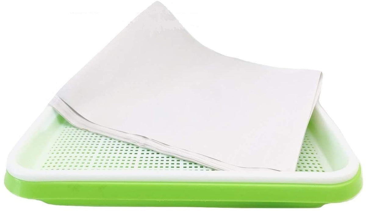Home Microgreen germinating paper on a tray promotes even air and water flow for sprouts.
