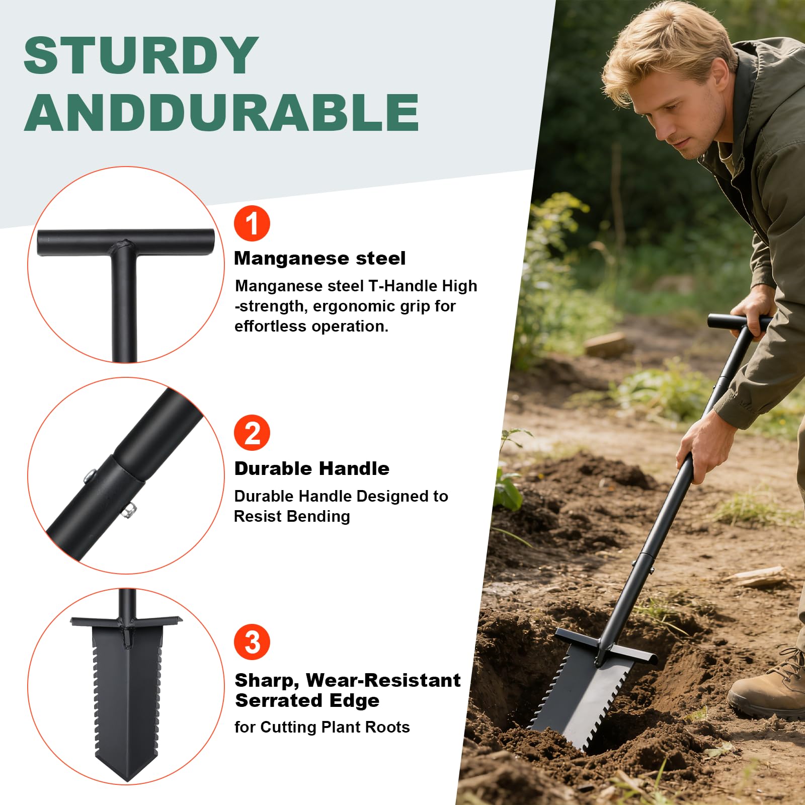 HOME RIGHT manganese steel shovel stands up to tough soil.