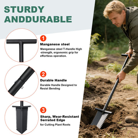 HOME RIGHT manganese steel shovel stands up to tough soil.