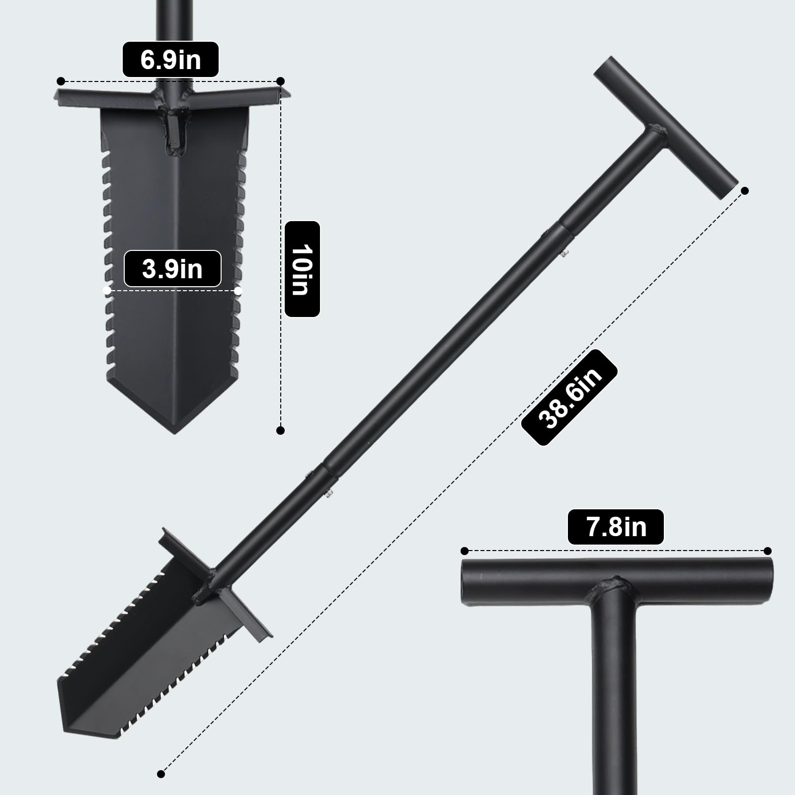 HOME RIGHT 39-inch serrated-edge shovel cuts through roots efficiently.
