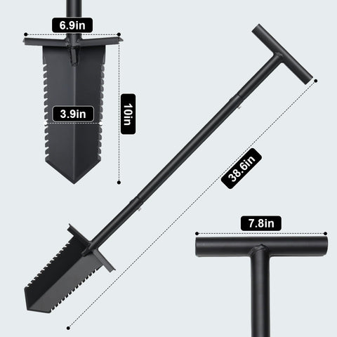 HOME RIGHT 39-inch serrated-edge shovel cuts through roots efficiently.