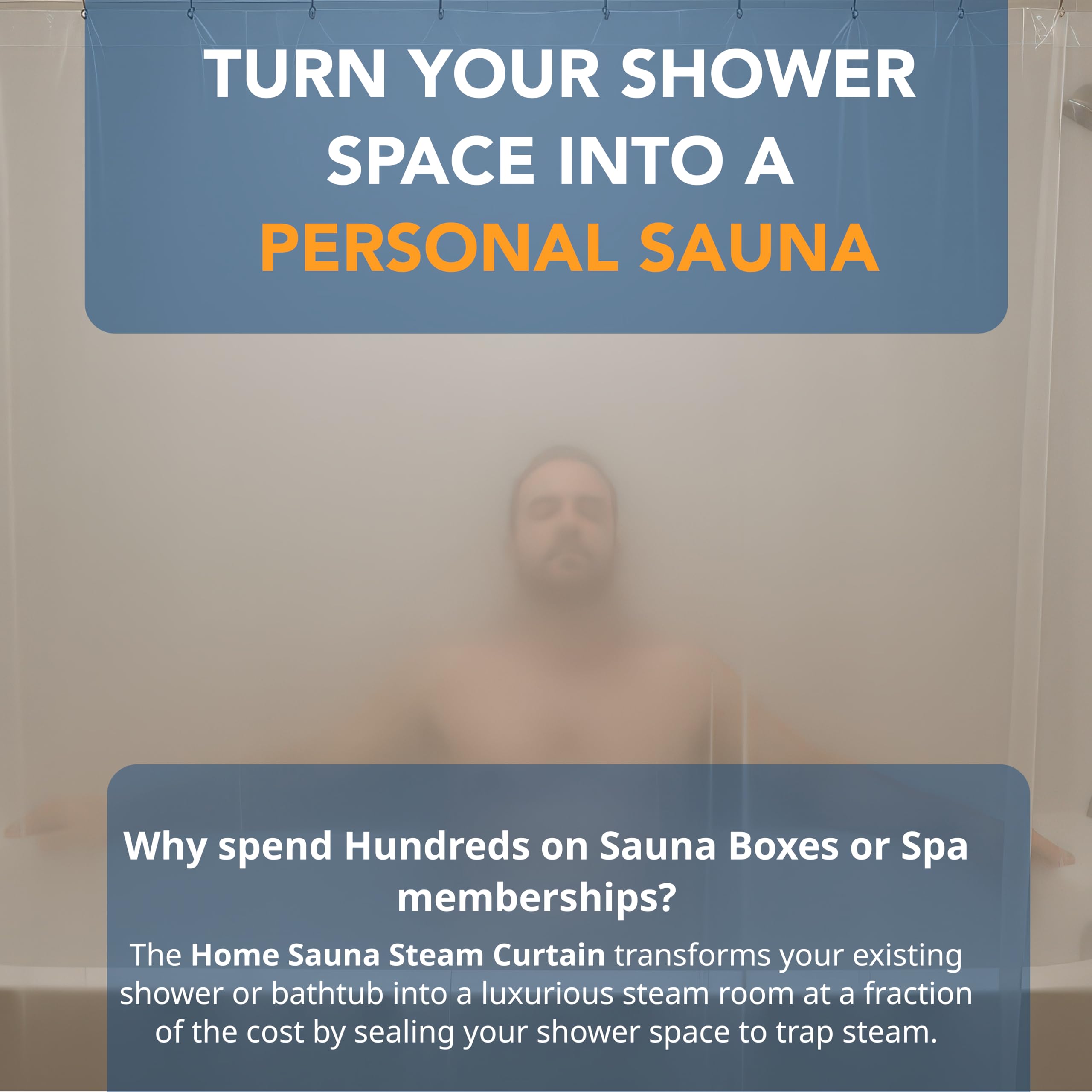 Home Sauna steam curtain draped over showerhead locks heat for consistent steam.