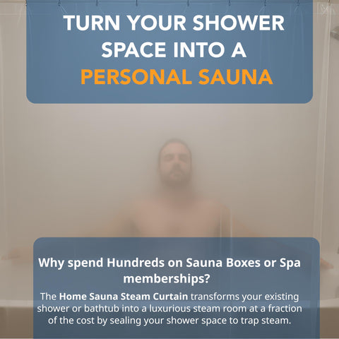 Home Sauna steam curtain draped over showerhead locks heat for consistent steam.