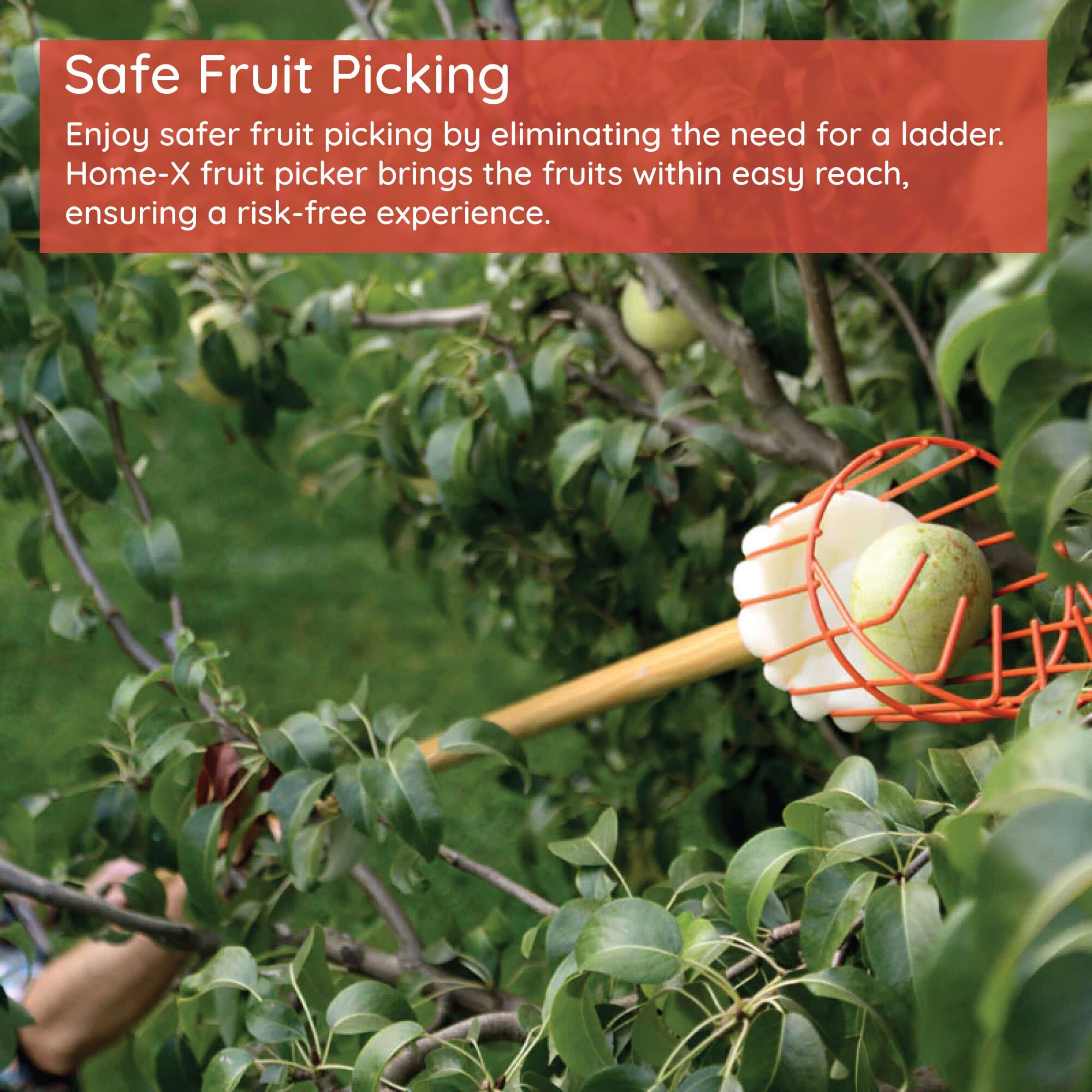 Home-X Fruit Picker Basket vinyl coating protects fruit as it drops.