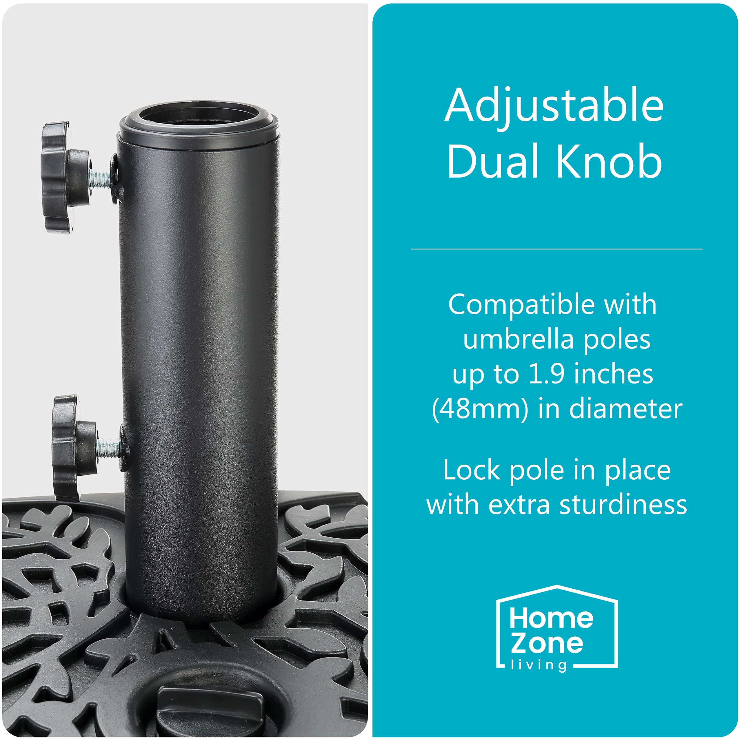 Home Zone Living 40lb half-round base filled with sand adds durable stability against wind.