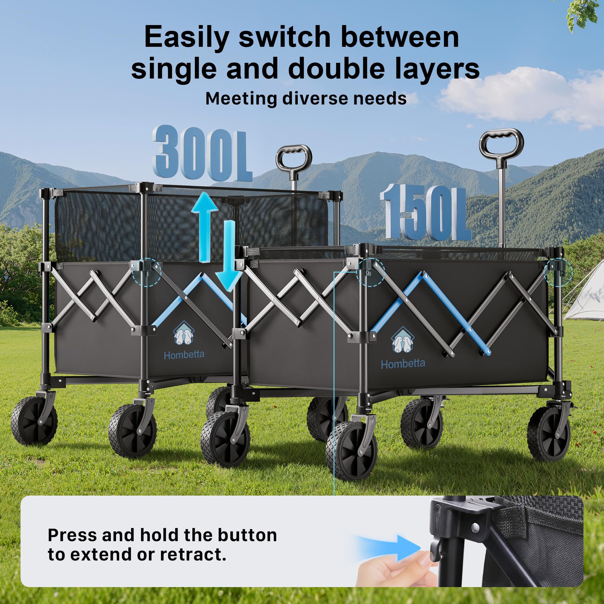 HOMBETTA all-terrain wheels with brakes for secure stopping on sand, grass, or gravel