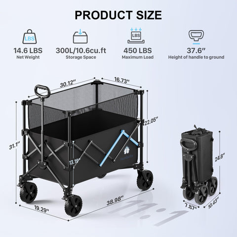 HOMBETTA heavy-duty wagon supports up to 450 lbs for reliable transporting across a garden