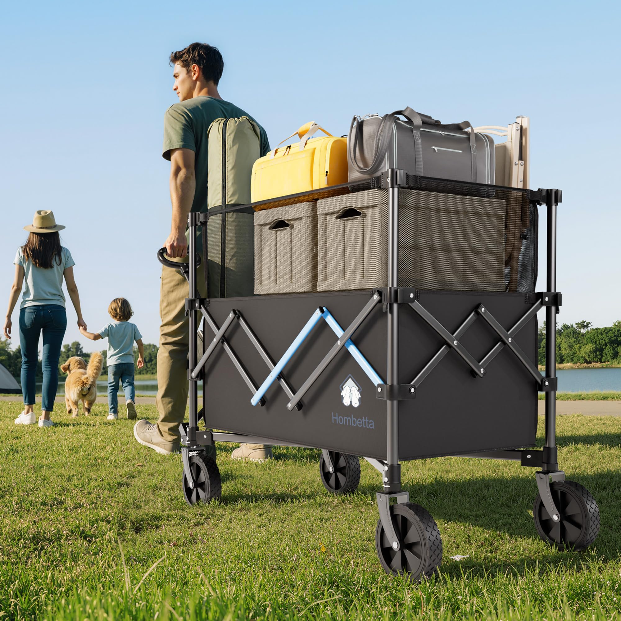 HOMBETTA wagon with smart steering and adjustable handle for easier control on uneven ground