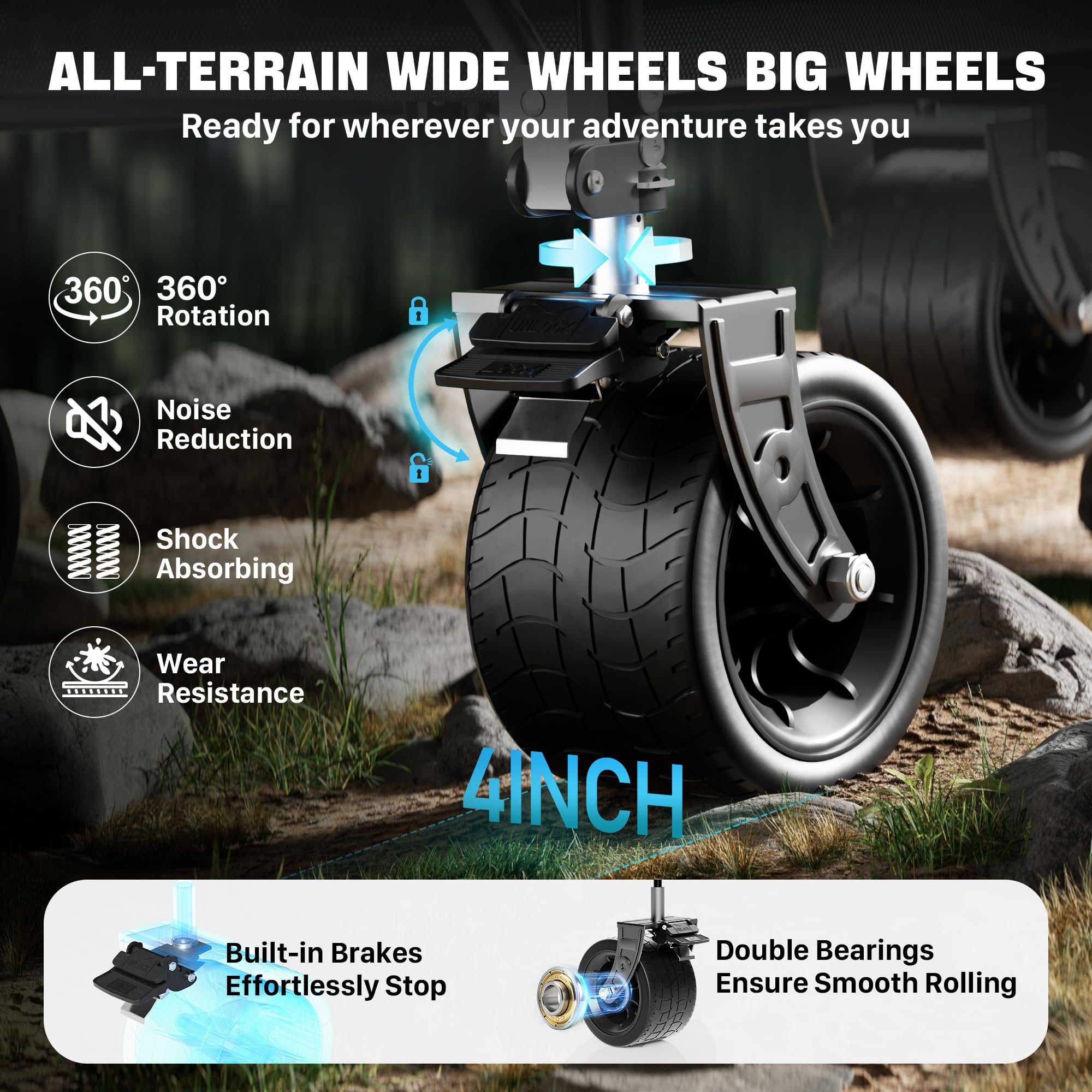 Homebetta XL wagon 360-degree rotation for effortless steering.