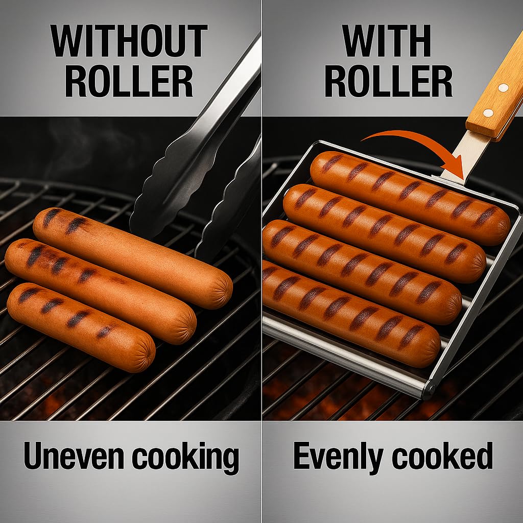 Homecredibles hot dog roller portable design ideal for camping and tailgating.