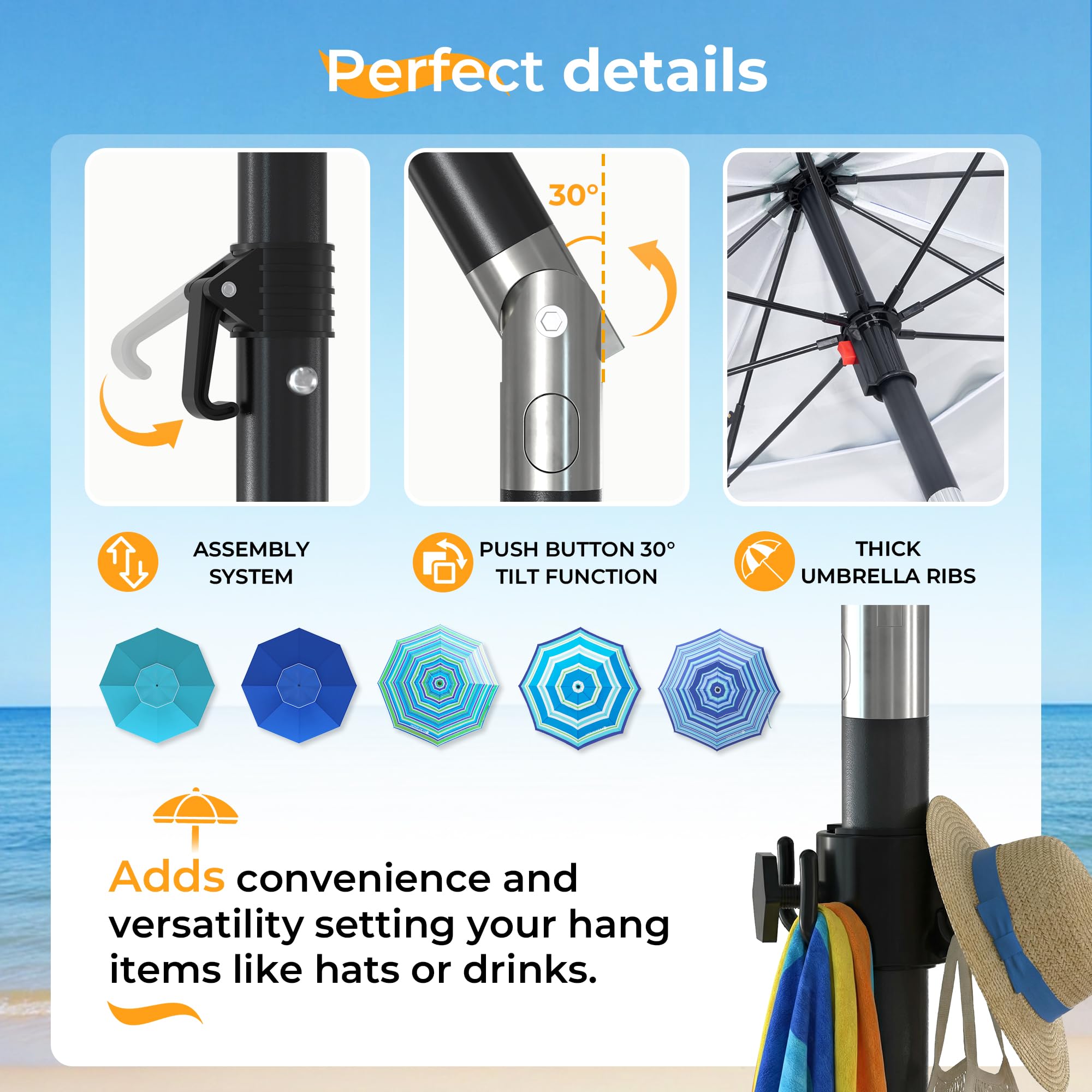 HOMEDEMO adjustable aluminum pole for easy tilting of blue-green-white shade.