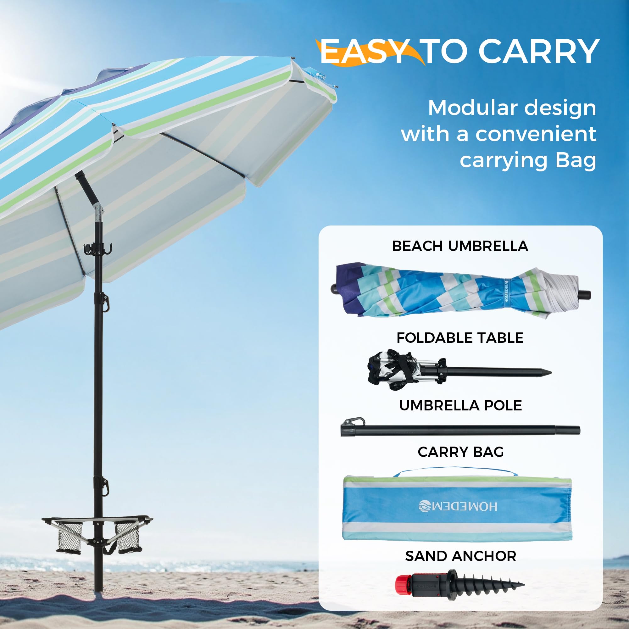 HOMEDEMO durable polyester canopy in blue-green-white withstands sun and breeze.