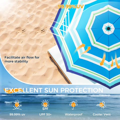 HOMEDEMO UPF 50+ canopy in blue-green-white blocks sun exposure.
