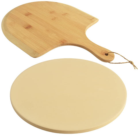 homEdge 12-inch round pizza stone on a rack for even heating
