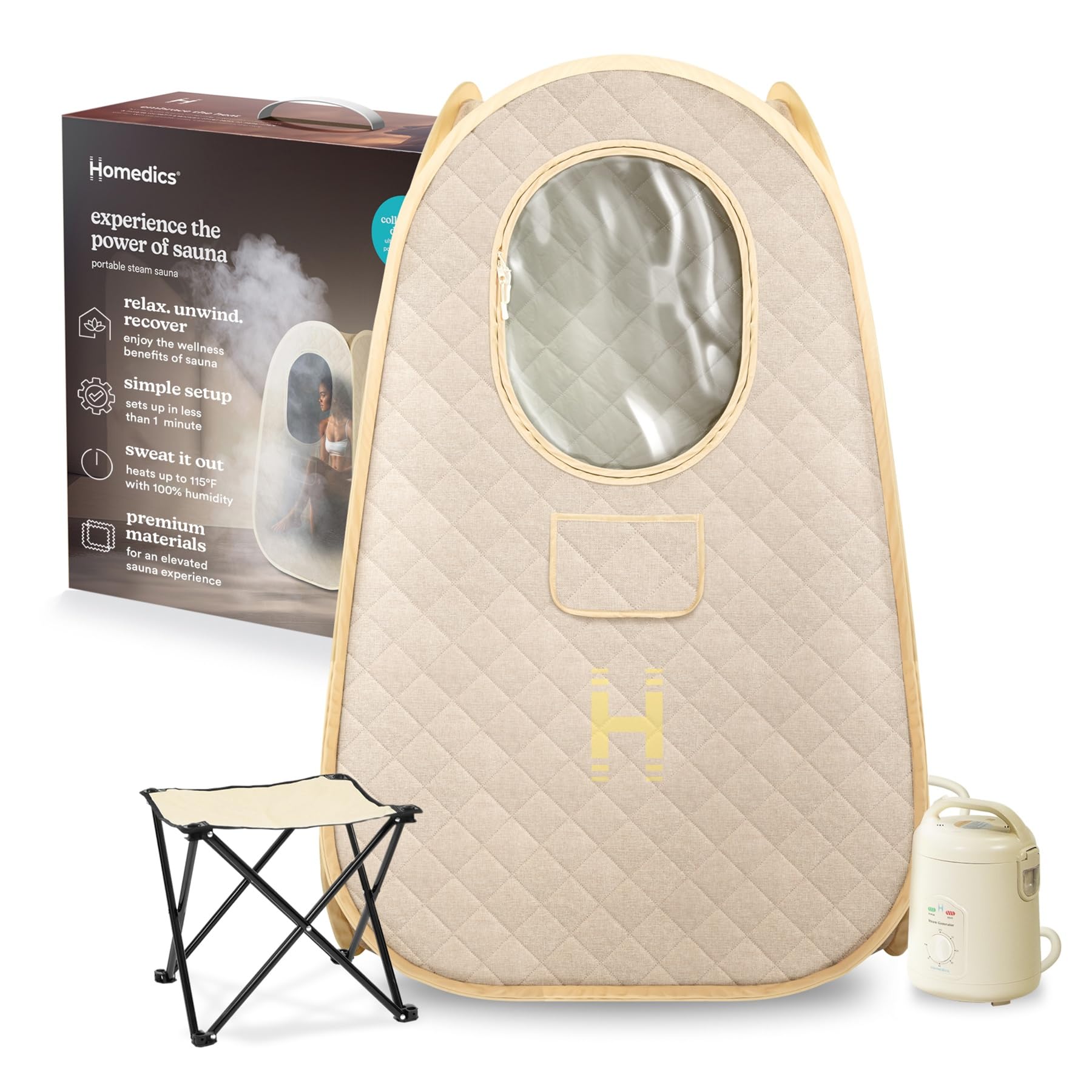 Homedics portable steam sauna tent offers quick setup for relaxing sessions.