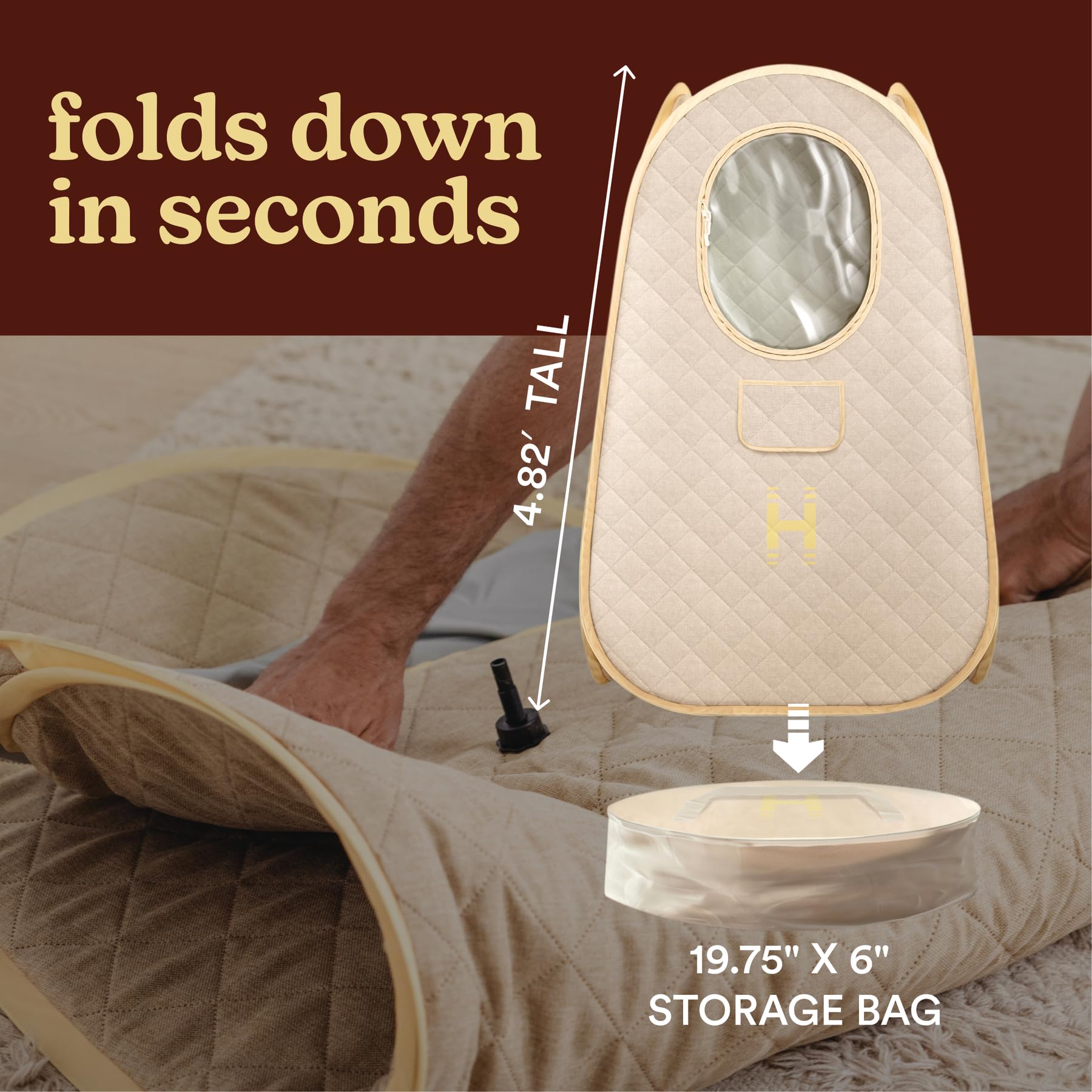 Homedics storage bag keeps the compact sauna neatly stored.