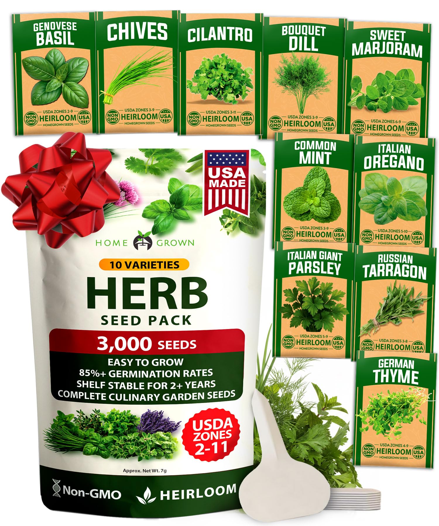 HOME GROWN 10 herb seeds pack for versatile indoor and outdoor gardening.