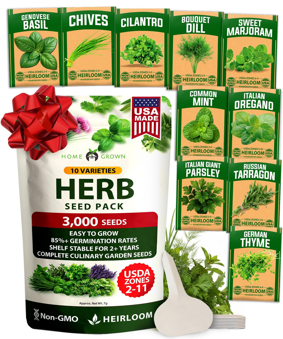 HOME GROWN 10 herb seeds pack for versatile indoor and outdoor gardening.