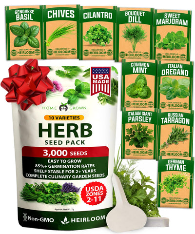 HOME GROWN 10 herb seeds pack for versatile indoor and outdoor gardening.