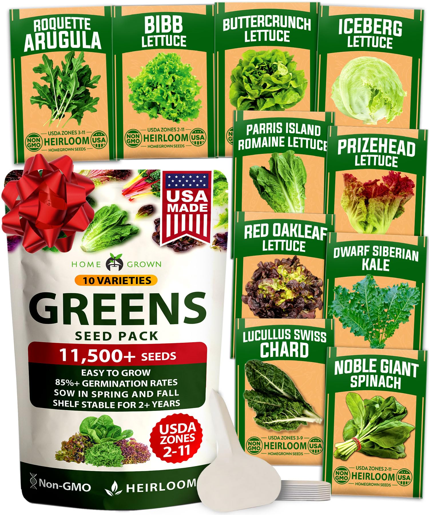 HOME GROWN 11k seeds pack shows ten varieties for diverse home salads