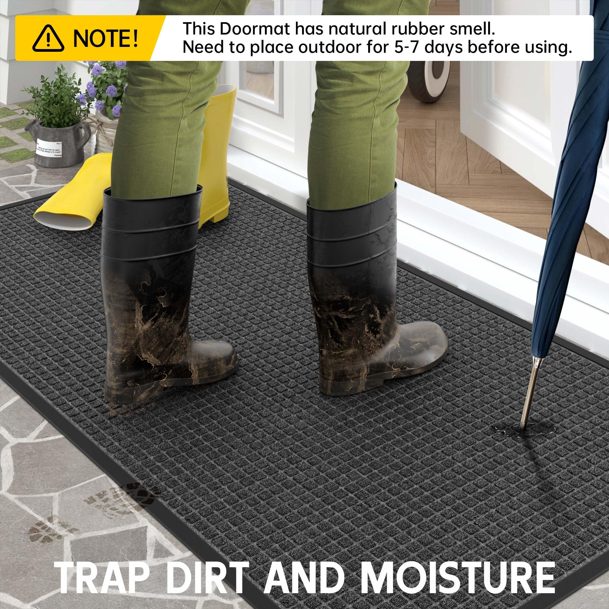 HOMEK front door mat stain and fade resistant protects floors in all seasons.
