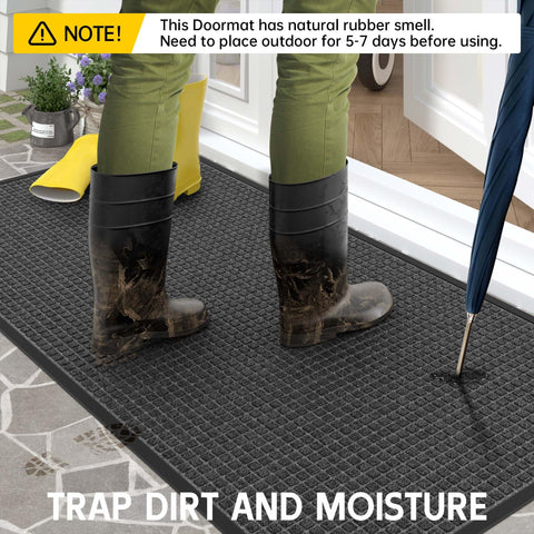 HOMEK front door mat stain and fade resistant protects floors in all seasons.