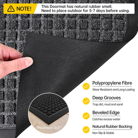 HOMEK sturdy door mat low-profile design fits most thresholds without hindering doors.