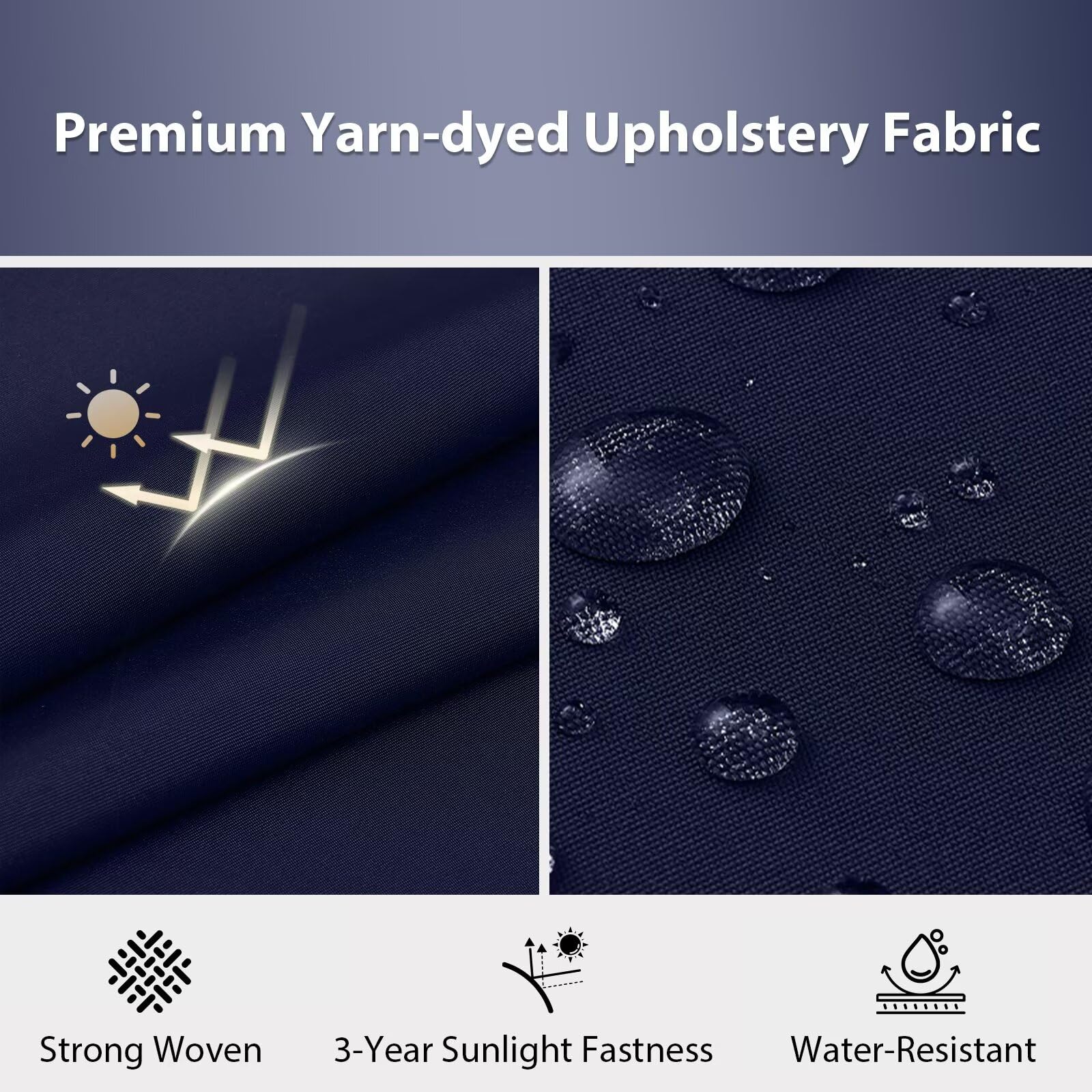 HOMELYSIAN navy blue cushions with non-slip ties secure outdoor seating