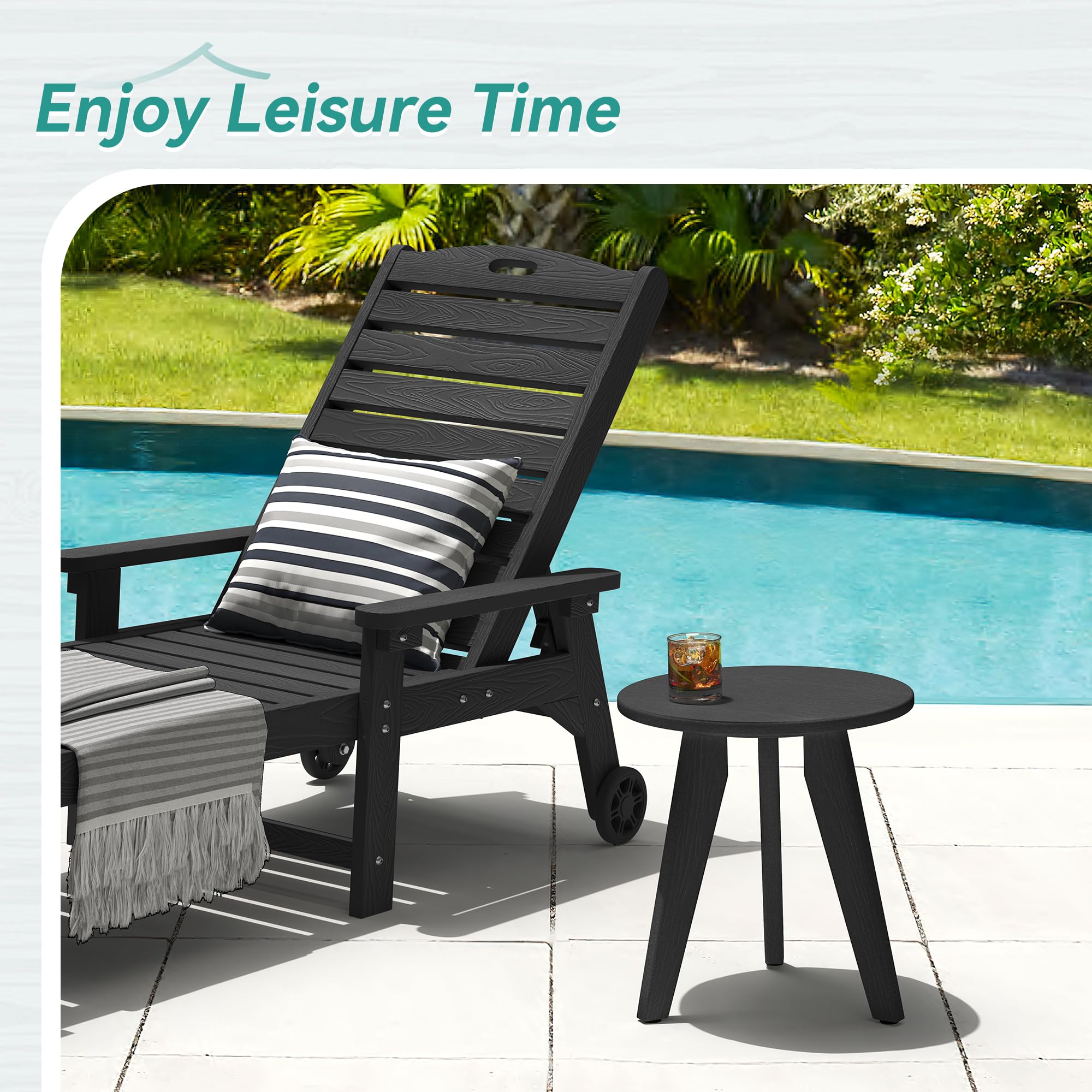 Homenjoy HDPS patio setup showing the round table beside seating for drinks