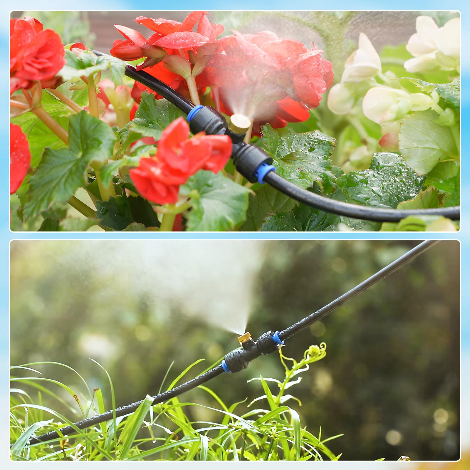 HOMENOTE brass misting nozzle releases a fine mist for greenhouse cooling.