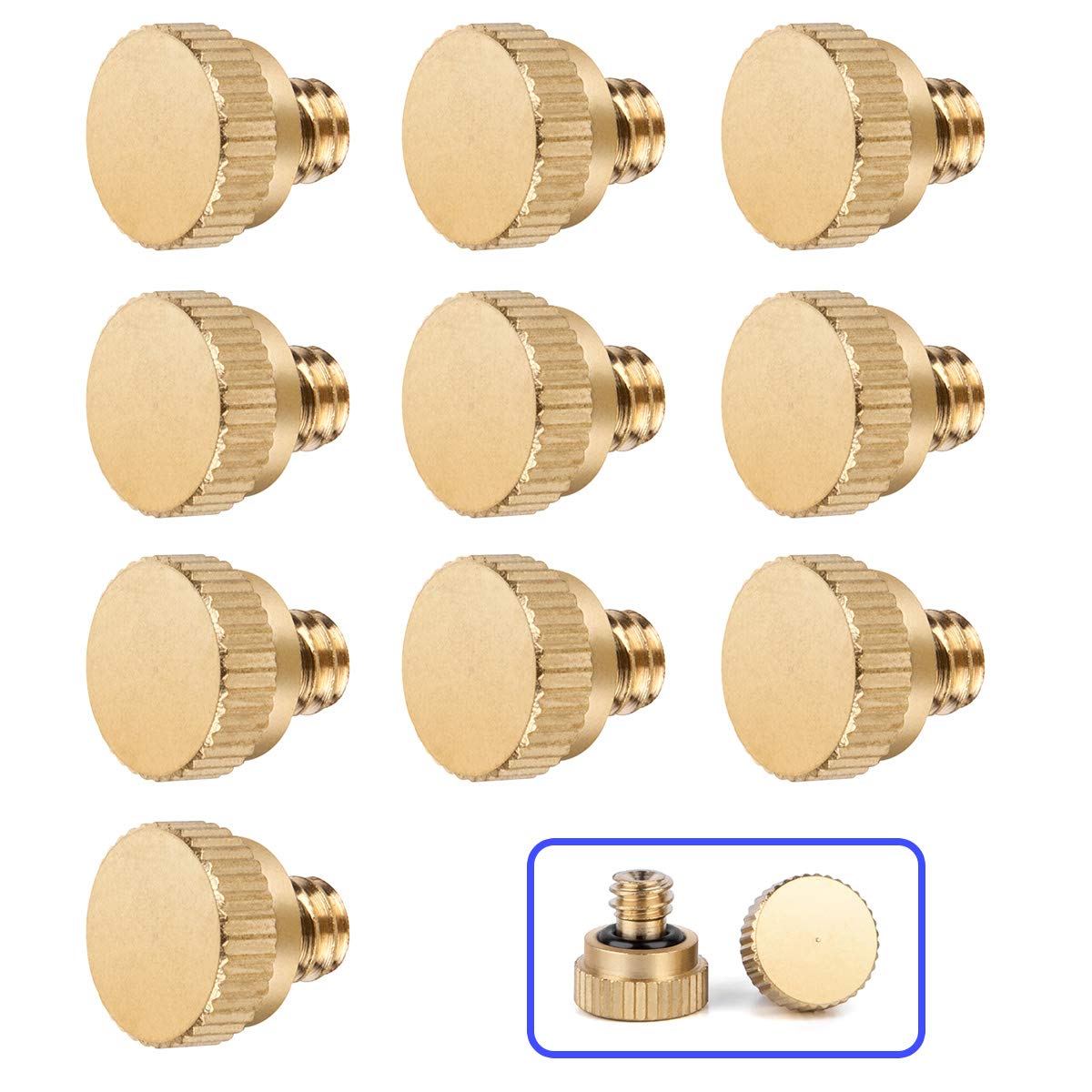 Homenote brass misting nozzle plug front view showing compact rustproof design for outdoor cooling.