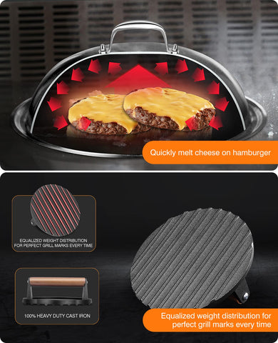 HOMENOTE cast iron burger press delivers durable, even sear and seasoned surface.