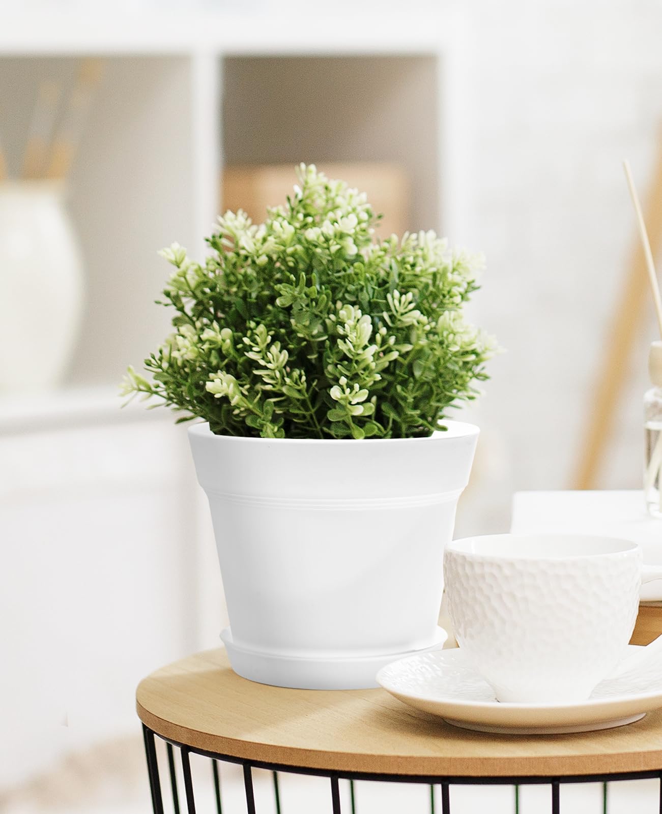 Cream white homenote pots elevating indoor and outdoor decor.